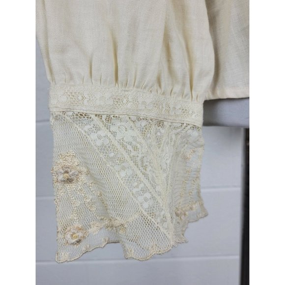 NWT Austin Reed Cream Linen Embroidered Lace Blouse Shirt Cottagecore sz 12 - Picture 5 of 11